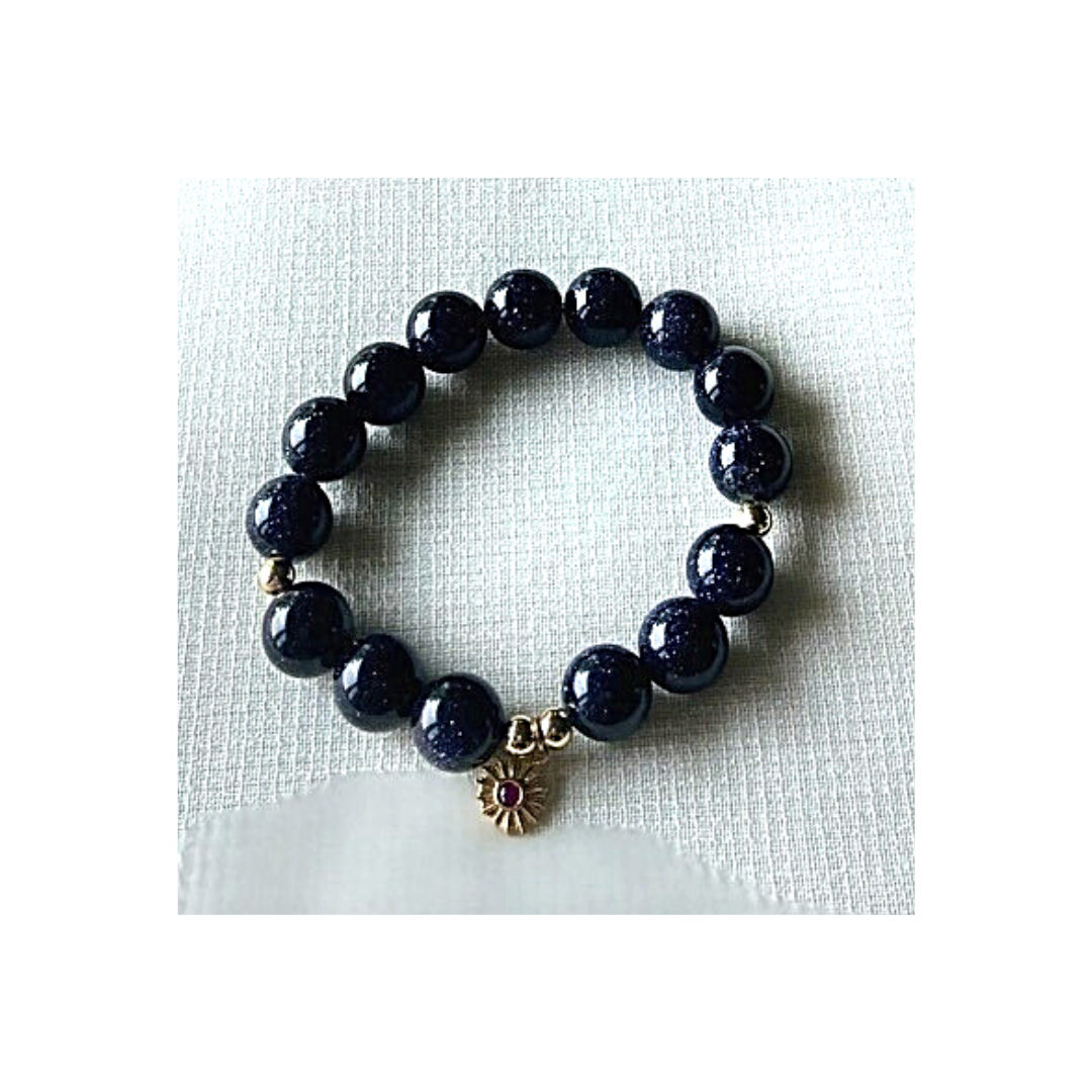 Blue sandstone bracelet with gold ruby charm – Mumu Beads