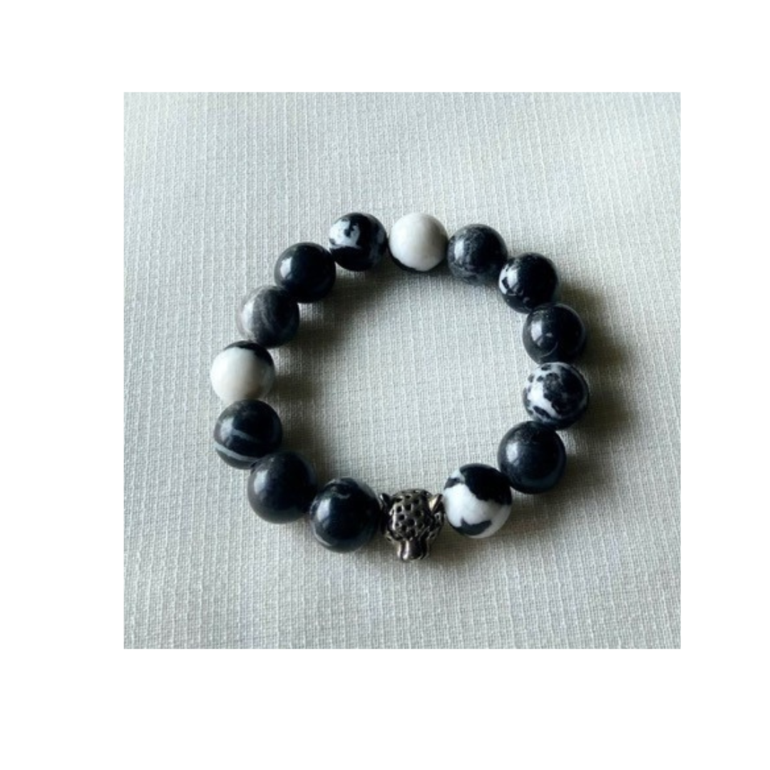 Black and white agate with cheetah charm