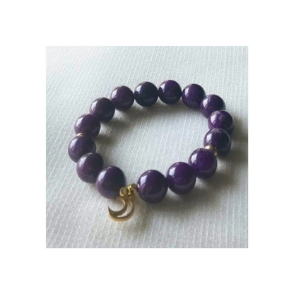 Sugilite bracelet with crescent moon charm