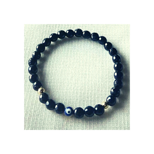 Faceted obsidian bracelet with evil eye protection charm