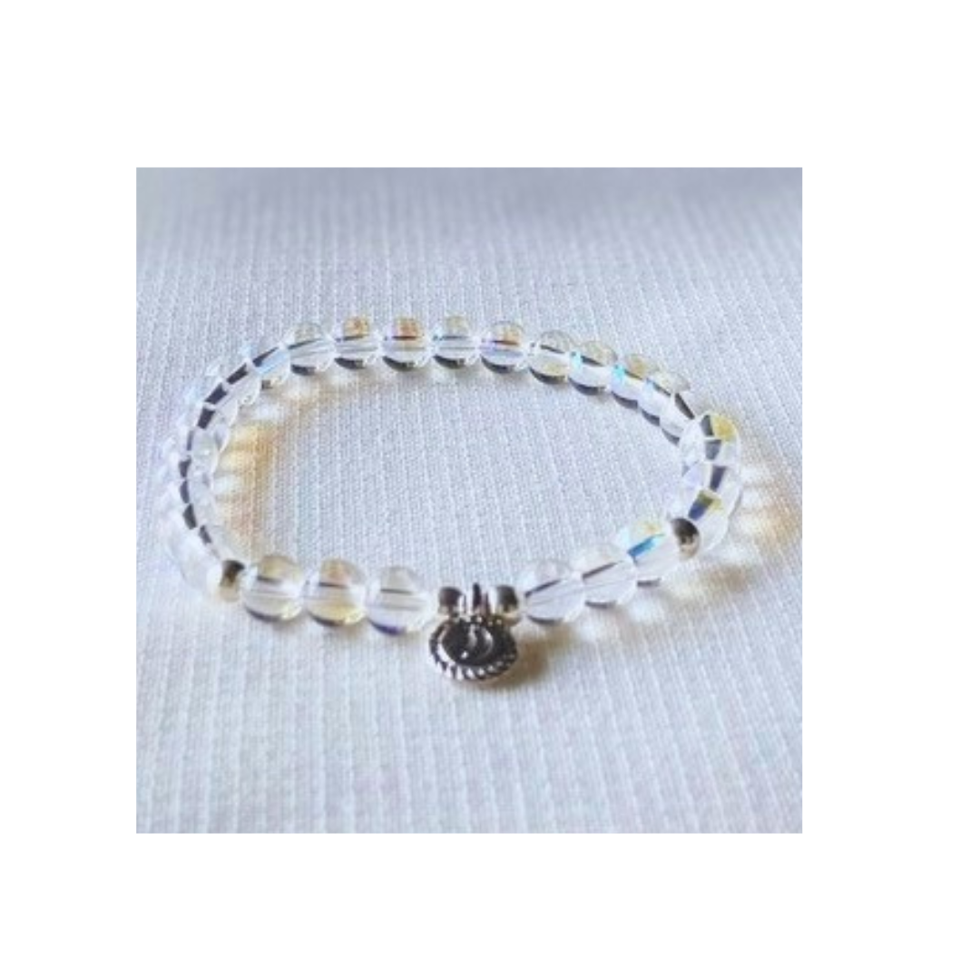 Iridescent crystal bracelet with crescent moon charm