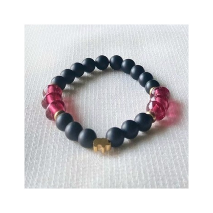 Onyx with red crystals and gold elephant charm