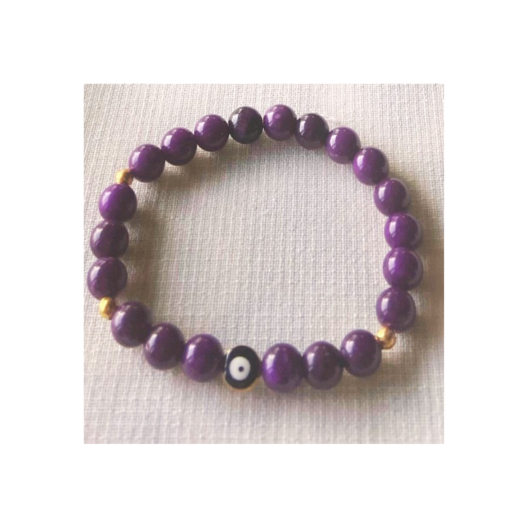 Sugilite bracelet with evil eye charm