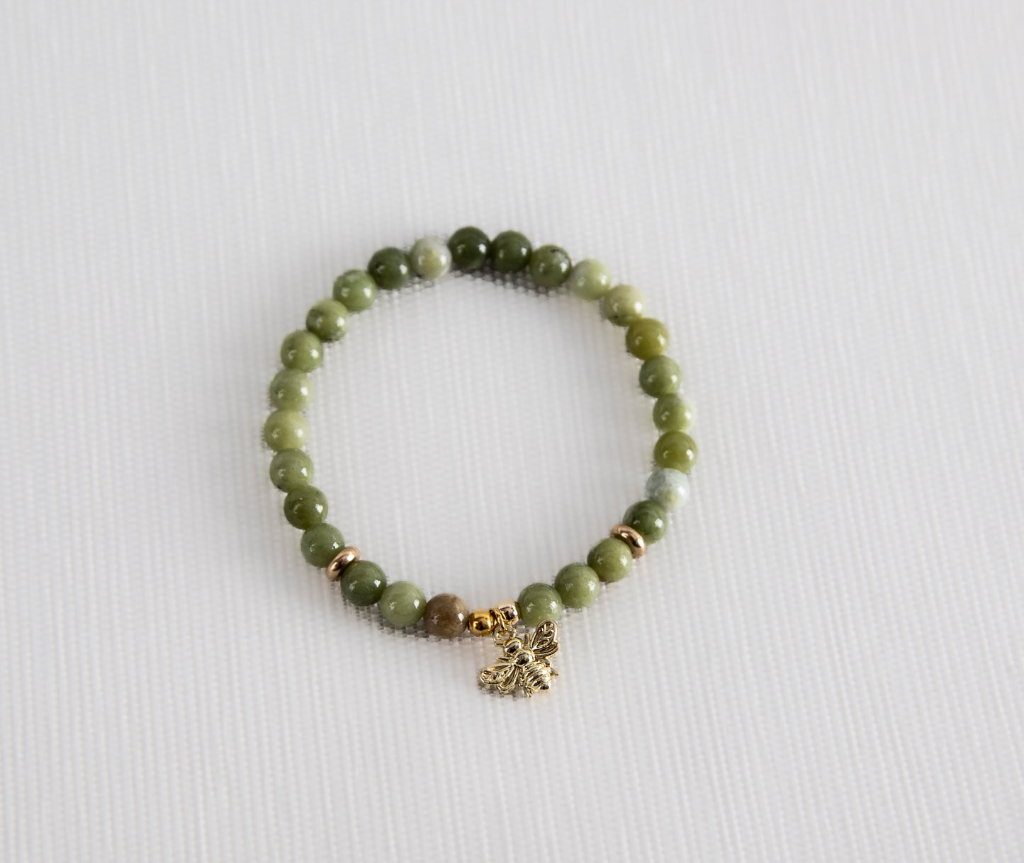 Green canadian jade with  mini gold bee charm