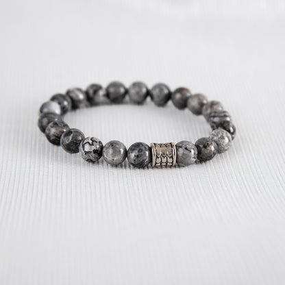 Grey jasper bracelet with silver charm