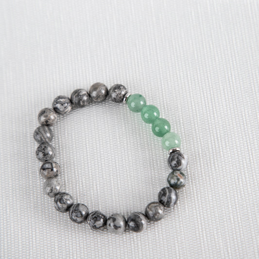 Grey jasper and green agate bracelet