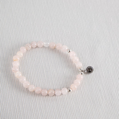 Pink rose quartz with silver vintage mini moon charm