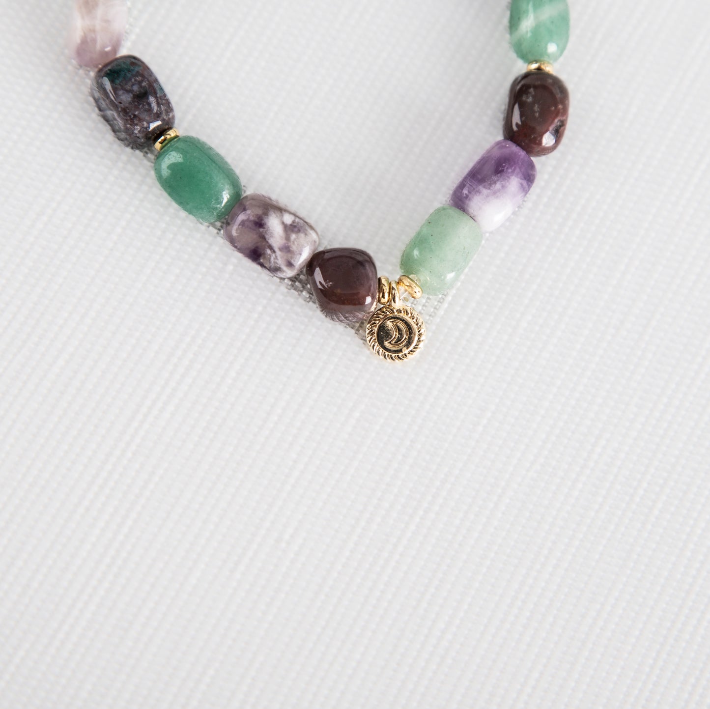 Agate bracelet with gold crescent moon charm