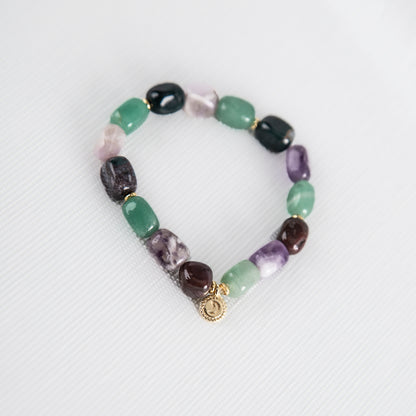 Agate bracelet with gold crescent moon charm