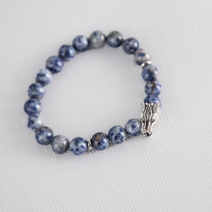 Sodalite bracelet with silver dragon charm