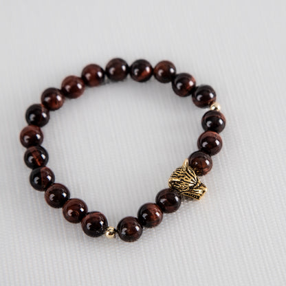 Brown tiger's eye bracelet with wolf charm