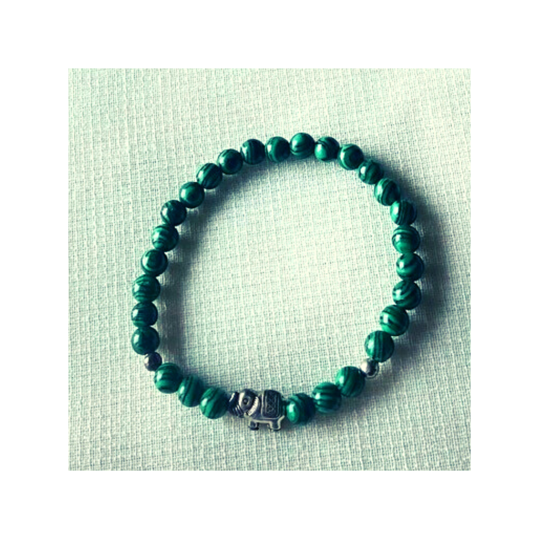 Green malachite with silver elephant charm