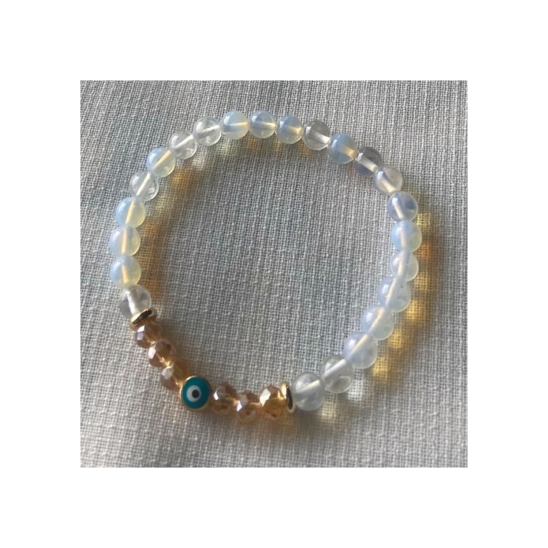 Opalite bracelet with yellow crystals and evil eye charm