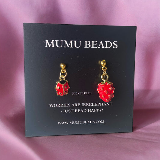 Ladybug and strawberry earrings