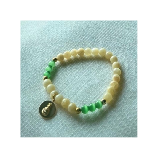 Yellow jade with green cat's eye and pineapple charm