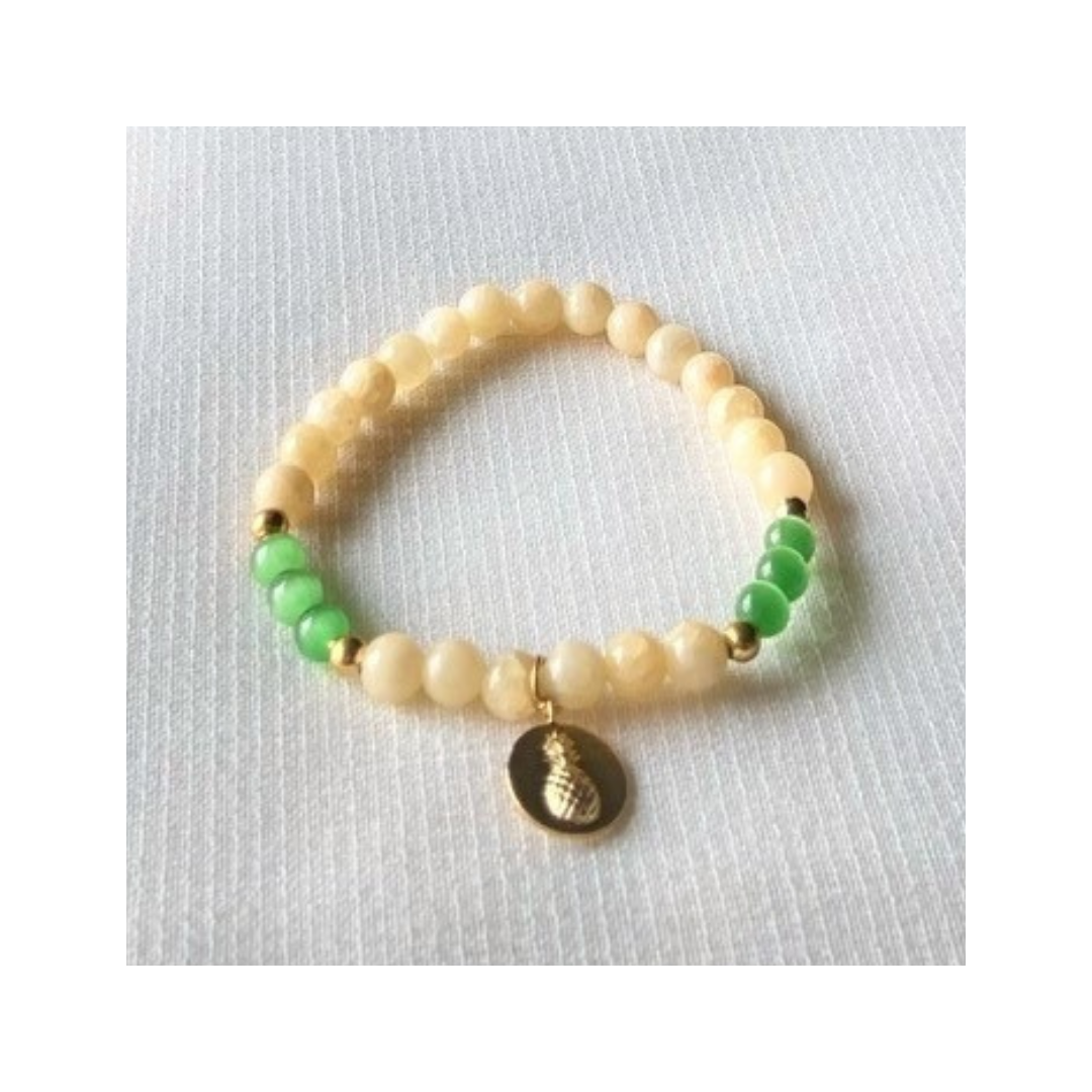 Yellow jade with green cat's eye and pineapple charm