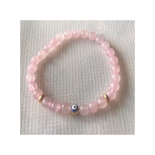 Pink rose quartz with evil eye charm